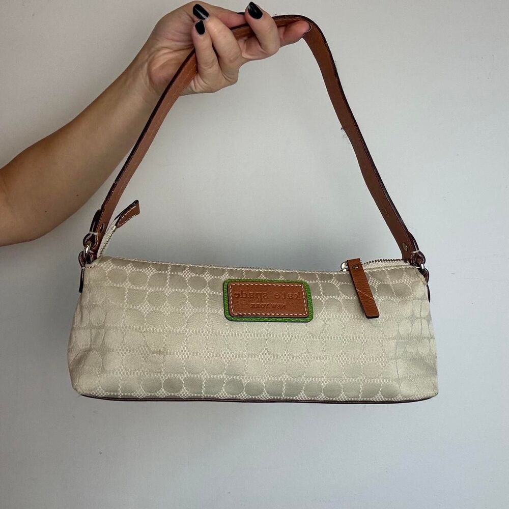 Kate Spade New York Vintage Y2K Brown and Cream Canvas and Leather Baguette Bag